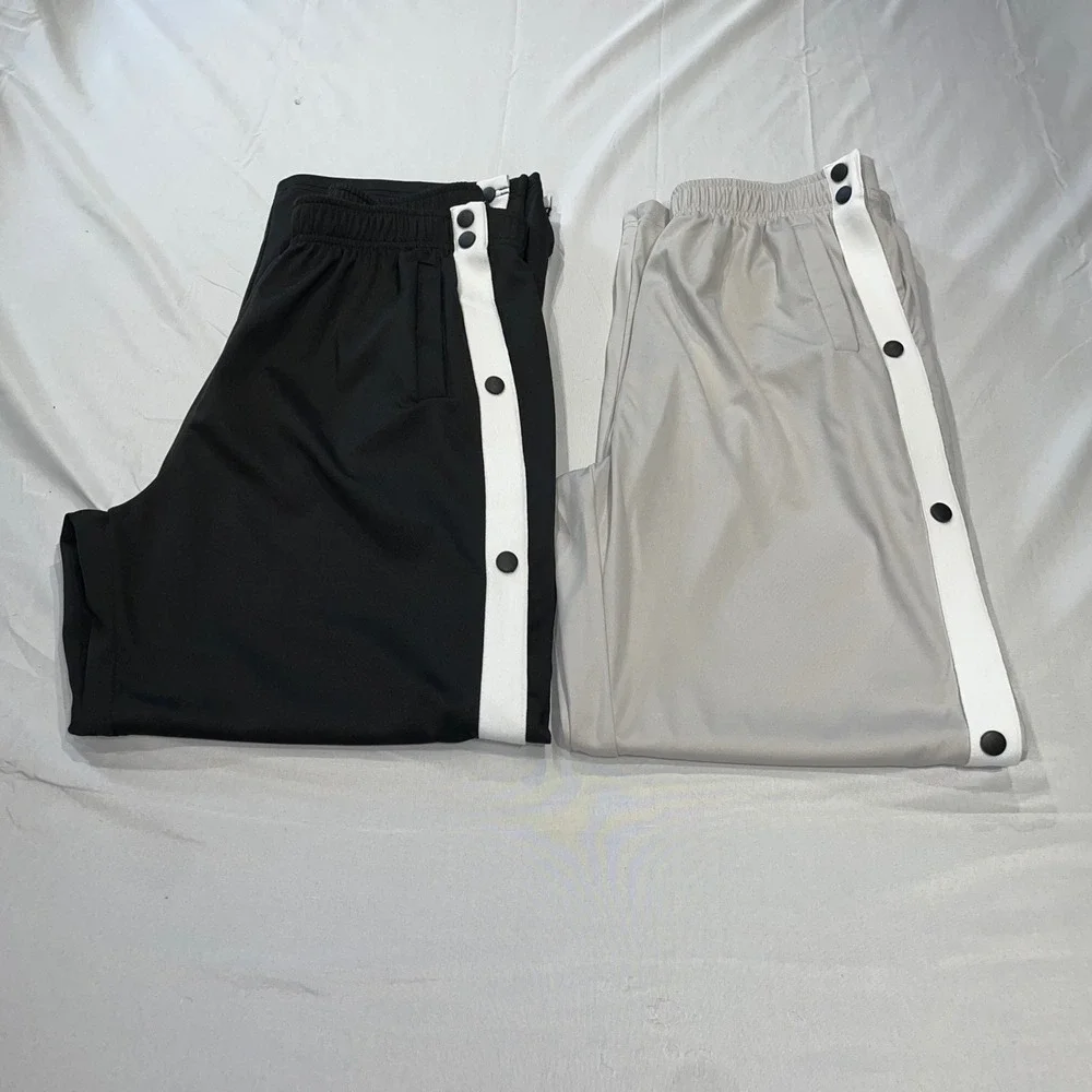Deyeek Mens Snap Button Track Pants Black White Stripe Side Tearaway Size M